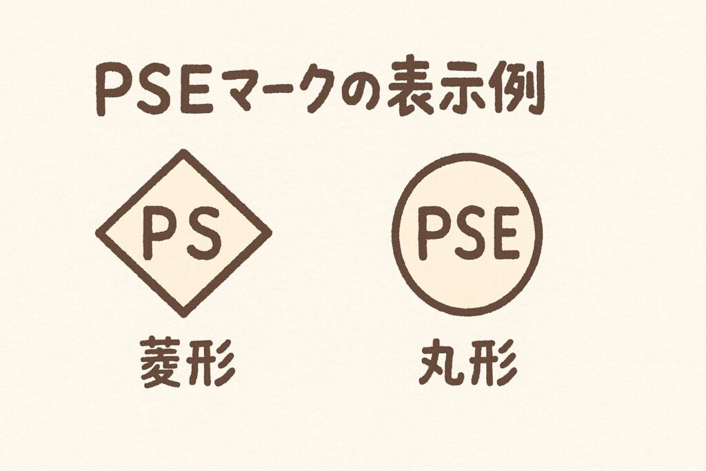 PSEマークの菱形と丸形の2種類の表示例