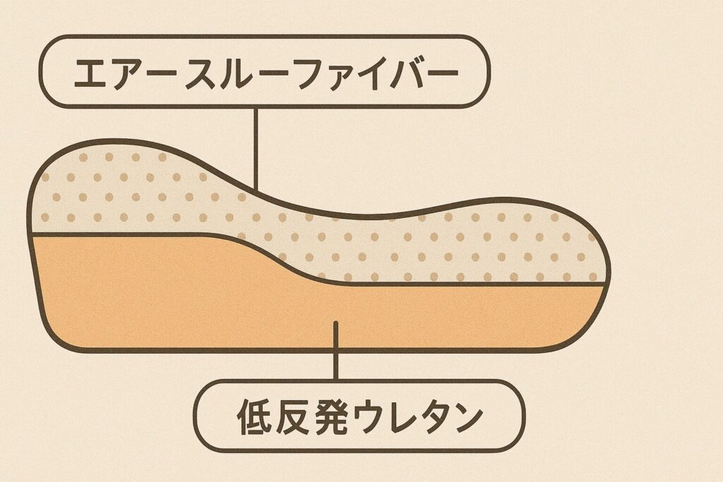 エアースルーファイバーと低反発ウレタンの配置