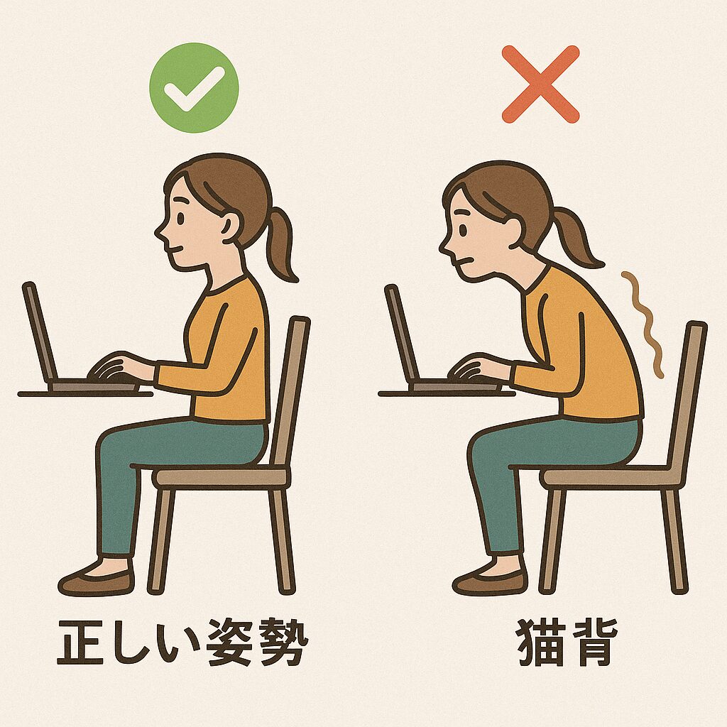 正しい姿勢と猫背の比較イラスト