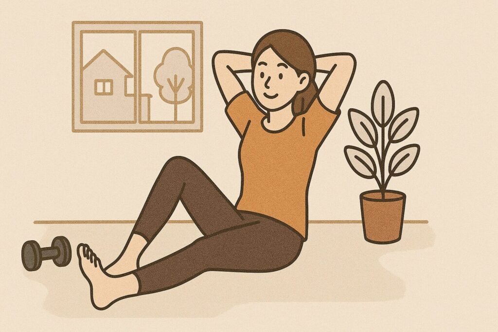 自宅で簡単な運動をしている女性のイラスト