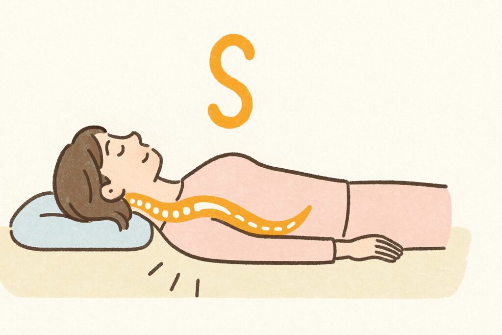 眠っている間も緩やかなS字が保たれていることを表したイラスト