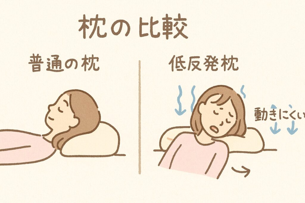 寝返りがしにくい低反発枕と一般的な枕の比較
