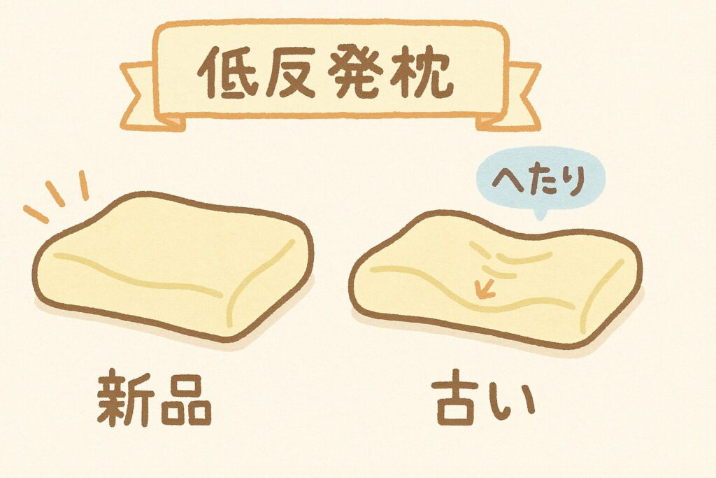 寿命でへたった低反発枕と新品の枕の比較